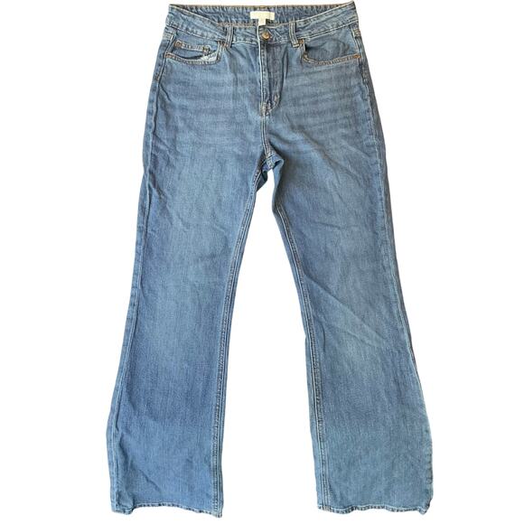 H&M Women Flared Jeans size 14 US Tall Blue High Rise Stretch - Picture 1 of 12